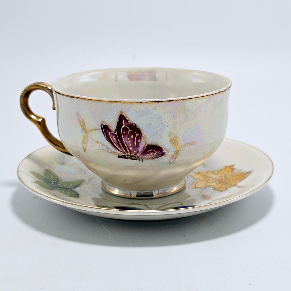 Vintage Lipper and Mann Bone China Luster Coffee Cup Saucer Hand Painted Japan